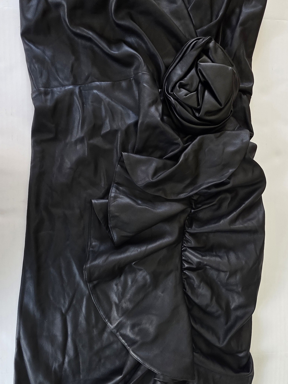 Express Black Faux Leather Dress with Sculpted Rosette Detail